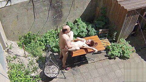 Voyeurs filming teen bitch fucking with old janitors on the terrace | watch  HD spy camera porn video for free