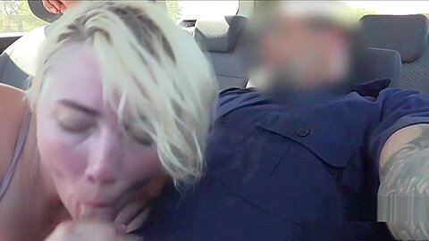 Blonde deep throats cops cock outdoors | watch  HD candid camera porn movie for free