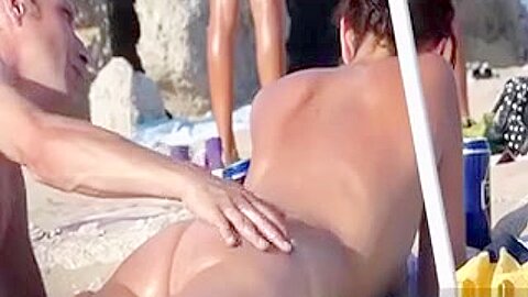 Naked couple on public beach | watch  HD hidden cam sex movie for free