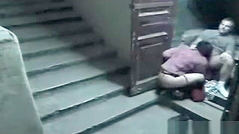 Staircase security cam catpures wife fucking | watch  HD spy cam porn video for free