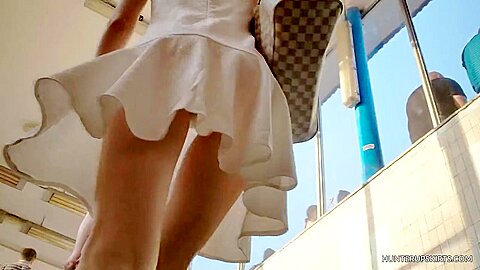 Cute blonde in white dress upskirt (fake) | watch  HD candid camera xxx movie for free