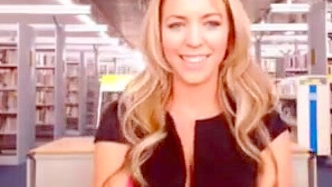 Library blonde pulls panties aside | watch  HD candid camera xxx video for free