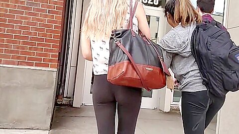 Candid blonde in tight leggings (slow-mo) | watch  HD candid camera porn video for free