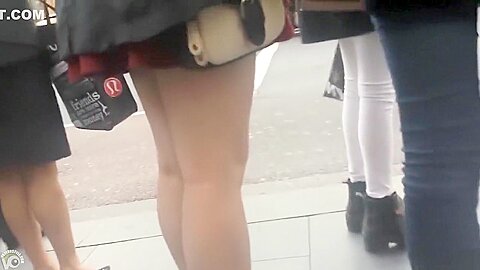 Lovely legs on a coed in a red skirt | watch  HD candid cam porn video for free