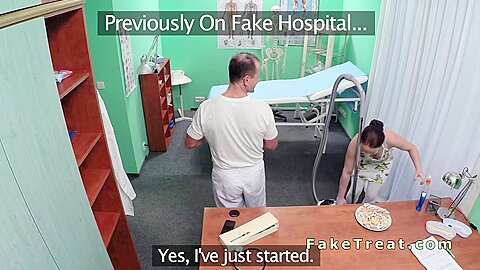 Doctor fucks nurse and cleaning lady in fake hospital | watch  HD voyeur cam porn video for free