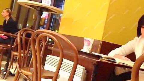 Upskirt (fake) of a lonely girl in a coffee shop | watch  HD spy camera porn movie for free