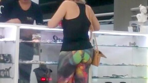 Woman in colorful spandex pants | watch  HD candid camera porn movie for free