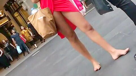 Barefooted girl and some upskirts (fake) | watch  HD spy camera porn video for free