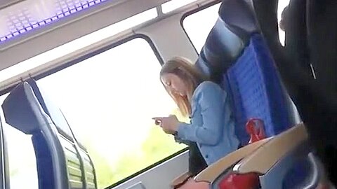 Guy wanks his cock in train next to girl | watch  HD spy camera porn video for free