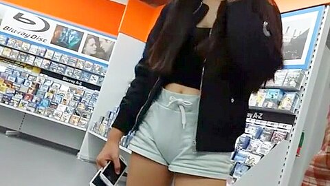 Tiny girl with big cameltoe in shorts | watch  HD hidden cam porn movie for free