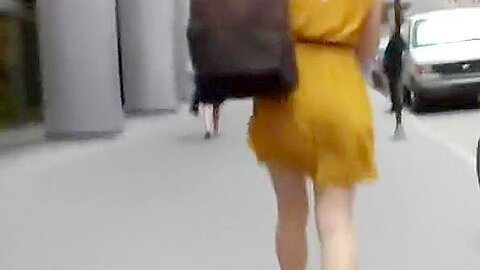 Woman in short yellow dress | watch  HD spy camera porn movie for free
