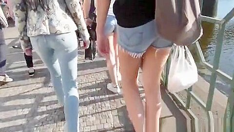 2 girls in sexy jeans shorts | watch  HD spy cam porn video for free