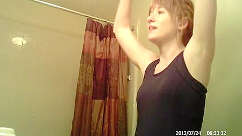 Sexy Babe Changing Top In Bathroom | watch  HD candid camera sex video for free