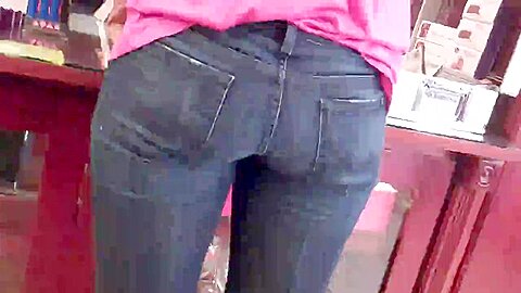 Nice ass & butt in jeans at liquor store | watch  HD hidden camera porn video for free