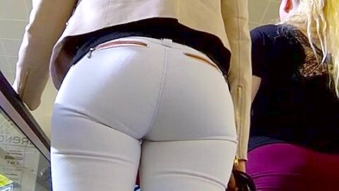 Candid - Latina Ass In Tight White Jeans | watch  HD voyeur camera sex video for free