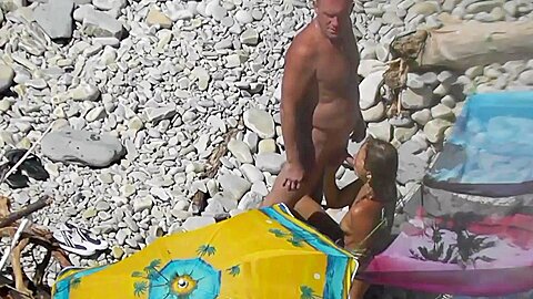 Guy Cumshot his girlfriend in her mouth at a public beach | watch  HD hidden camera sex movie for free