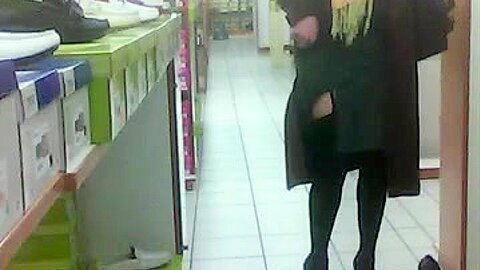 Ehib suspender stocking in a shoe store | watch  HD spy camera porn video for free