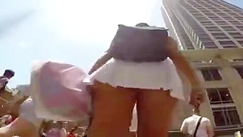 upskirt (fake) along the street | watch  HD spy cam sex video for free