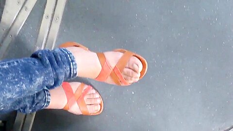 Teen with beautiful feet in the tramway (18+) | watch  HD voyeur camera sex video for free