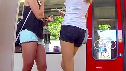 Candid - 2 Sexy Babes Hot Pants Body Tits | watch  HD candid camera porn video for free