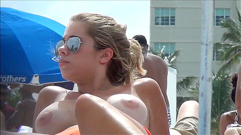 Topless beach girl with massive tits | watch  HD spy cam sex movie for free