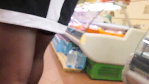 stockings upskirt (fake) in a supermarket | watch  HD spy cam sex movie for free