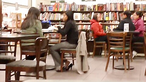 Candid Feet Shoeplay Dipping at Bookstore Cafe | watch  HD candid cam porn movie for free