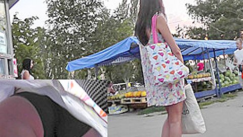 Brunette was waiting for something and was upskirted (fake) | watch  HD voyeur camera sex video for free