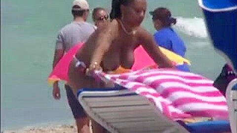 Plump breasted girl caught in a voyeur (fake) beach nudism video | watch  HD candid camera porn video for free