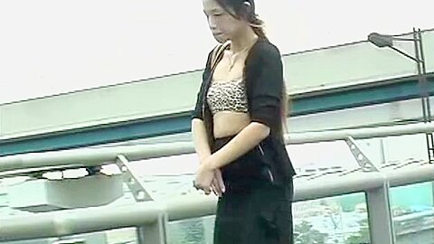 Asian with small tits top sharked on the public escalators | watch  HD hidden camera xxx video for free