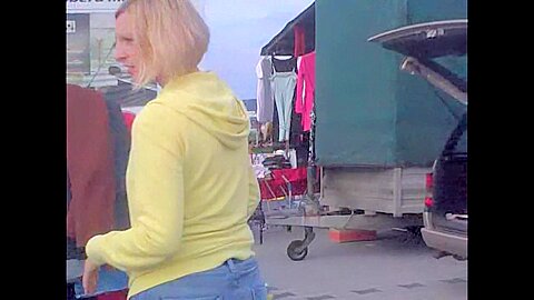 Blonde smiles into cam flashing the hot downblouse | watch  HD spy camera xxx video for free