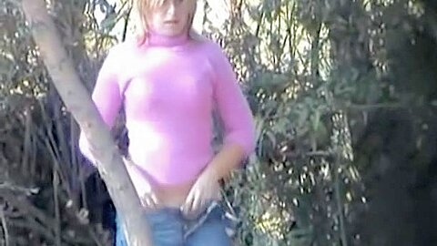 Blonde loses off her jeans and pisses on voyeur (fake) camera | watch  HD voyeur cam xxx video for free