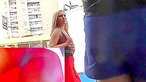 Booty up petticoat of blond in red costume | watch  HD hidden camera xxx movie for free