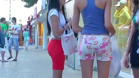 Candid street video of girls sexy ass and legs in short tights | watch  HD spy camera sex video for free